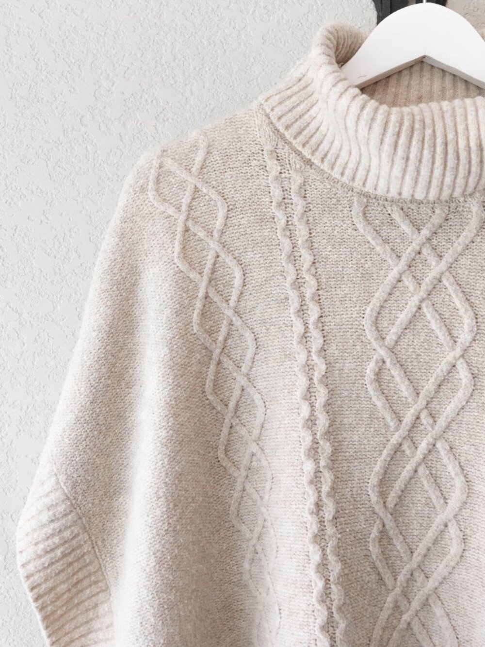 MNG Cream Cable Knit Sweater Poncho Size 9-10 Turtleneck Cozy Oversized Knit - Picture 4 of 14